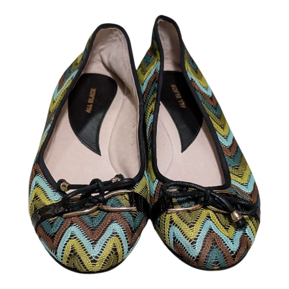 All black fabric chevron multi-color ballet flats size 39.5 everyday chic bow